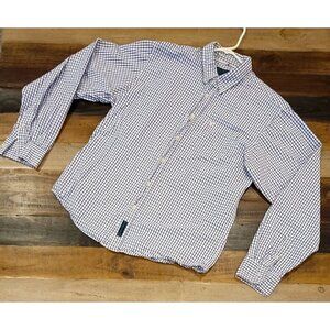 Company 81 Blue White Checked Long Sleeve Button-Up Pink Stitched Logo Men's XL